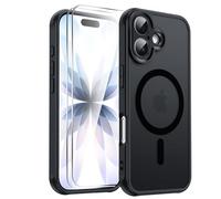 LeYi Cover Magnetica per iPhone 12 con Vetro Temperato,Compatibile con Magsafe Custodia per iPhone 12 Traslucida Opaca Anti-Impronte Resistente ai Graffi Paraurti in TPU Antiurto Protettiva Case, Nero