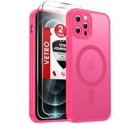 LeYi Cover Magnetica per iPhone 12 Pro con Vetro Temperato, Custodia Compatibile con MagSafe Traslucida Opaca Anti-Impronte Resistente Antigraffi TPU Antiurto Protettiva iPhone 12 Pro Case， Rossa
