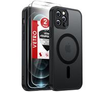 LeYi Cover Magnetica per iPhone 12 Pro con Vetro Temperato, Custodia Compatibile con MagSafe Traslucida Opaca Anti-Impronte Resistente Antigraffi TPU Antiurto Protettiva iPhone 12Pro Case, Nero