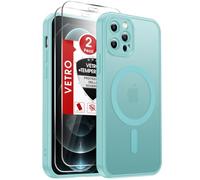 LeYi Cover Magnetica per iPhone 12 Pro con Vetro Temperato, Custodia Compatibile con MagSafe Traslucida Opaca Anti-Impronte Resistente Antigraffi TPU Antiurto Protettiva iPhone 12Pro Case Verde chiaro