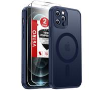 LeYi Cover Magnetica per iPhone 12 Pro MAX con Vetro Temperato, Custodia Compatibile con MagSafe Traslucida Opaca Anti-Impronte Resistente Antigraffi TPU Antiurto Protettiva iPhone 12ProMax Case， Blu