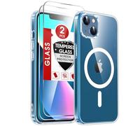 LeYi Cover Magnetica per iPhone 13/14 Trasparente, Compatibile con MagSafe Custodia con 2 Vetro Temperato, Protezione Fotocamera TPU Bumper Originale Antiurto Protettiva Case per Telefono iPhone 13/14