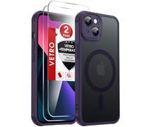 LeYi Cover Magnetica per iPhone 13 con 2 Pezzi Vetro Temperato, Custodia per iPhone 13 Traslucida Opaca Anti-Impronte Resistente ai Graffi Paraurti in TPU Antiurto Protettiva Case, Viola