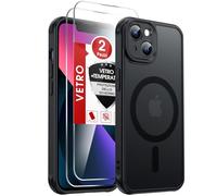 LeYi Cover Magnetica per iPhone 13 con 2 Pezzi Vetro Temperato, Custodia per iPhone 13 Traslucida Opaca Anti-Impronte Resistente ai Graffi Paraurti in TPU Antiurto Protettiva Case, Nero