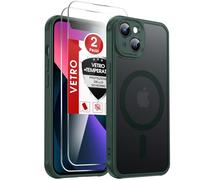 LeYi Cover Magnetica per iPhone 13 con 2 Pezzi Vetro Temperato, Custodia per iPhone 13 Traslucida Opaca Anti-Impronte Resistente ai Graffi Paraurti in TPU Antiurto Protettiva Case, Verde