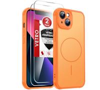 LeYi Cover Magnetica per iPhone 13 con 2 Vetro Temperato, Custodia Compatibile con MagSafe Protezione Fotocamera Anti-Impronte Antigraffi TPU Bumper Antiurto Protettiva Case per iPhone 13, Arancione