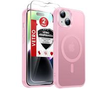 LeYi Cover Magnetica per iPhone 14 con 2 Pezzi Vetro Temperato, Custodia per iPhone 14 Traslucida Opaca Anti-Impronte Resistente ai Graffi Paraurti in TPU Antiurto Protettiva Case 6,1 Pollici, Rosa