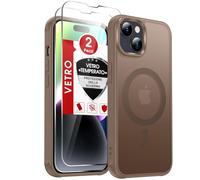 LeYi Cover Magnetica per iPhone 14 con 2 Pezzi Vetro Temperato, Custodia per iPhone 14 Traslucida Opaca Anti-Impronte Resistente ai Graffi Paraurti in TPU Antiurto Protettiva Case 6,1 Pollici, Marrone