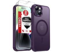 LeYi Cover Magnetica per iPhone 14 con Vetro Temperato, Custodia Compatibile con MagSafe Traslucida Opaca Anti-Impronte Resistente ai Graffi Paraurti in TPU Antiurto Protettiva iPhone 14 Case, Viola