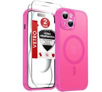 LeYi Cover Magnetica per iPhone 15 con 2 Pezzi Vetro Temperato, Custodia per iPhone 15 Traslucida Opaca Anti-Impronte Resistente ai Graffi Paraurti in TPU Antiurto Protettiva Case， Rossa