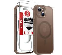 LeYi Cover Magnetica per iPhone 15 con 2 Pezzi Vetro Temperato, Custodia per iPhone 15 Traslucida Opaca Anti-Impronte Resistente ai Graffi Paraurti in TPU Antiurto Protettiva Case 6,1 Pollici, Marrone