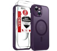 LeYi Cover Magnetica per iPhone 15 con Vetro Temperato, Custodia Compatibile con MagSafe Traslucida Opaca Anti-Impronte Resistente ai Graffi Paraurti in TPU Antiurto Protettiva iPhone 15 Case, Viola