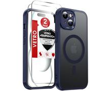LeYi Cover Magnetica per iPhone 15 con Vetro Temperato, Custodia Compatibile con MagSafe Traslucida Opaca Anti-Impronte Resistente ai Graffi Paraurti in TPU Antiurto Protettiva iPhone 15 Case， Blu