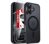 LeYi Cover Magnetica per iPhone 16 con 2 Pezzi Vetro Temperato, Custodia per iPhone 16 6,1 Pollici Traslucida Opaca Anti-Impronte Resistente ai Graffi Paraurti in TPU Antiurto Protettiva Case, Nero