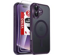 LeYi Cover Magnetica per iPhone 16 con 2 Pezzi Vetro Temperato, Custodia per iPhone 16 6,1 Pollici Traslucida Opaca Anti-Impronte Resistente ai Graffi Paraurti in TPU Antiurto Protettiva Case, Viola