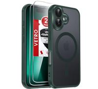 LeYi Cover Magnetica per iPhone 16 con 2 Pezzi Vetro Temperato, Custodia per iPhone 16 6,1 Pollici Traslucida Opaca Anti-Impronte Resistente ai Graffi Paraurti in TPU Antiurto Protettiva Case, Verde