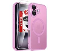 LeYi Cover Magnetica per iPhone 16 con 2 Pezzi Vetro Temperato, Custodia per iPhone 16 Traslucida Opaca Anti-Impronte Resistente ai Graffi Paraurti in TPU Antiurto Protettiva Case 6,1 Pollici, Rosa