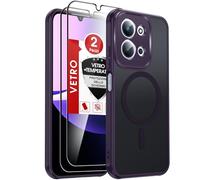 LeYi Cover Magnetica per Redmi 15C 4G/5G con 2 Pezzi Vetro Temperato, Custodia per Xiaomi Redmi 15 C Traslucida Opaca Anti-Impronte Resistente ai Graffi Paraurti in TPU Antiurto Protettiva Case, Viola