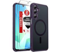 LeYi Cover Magnetica per Samsung A16 5G con 2 Pezzi Vetro Temperato, Custodia per Galaxy A 16 Traslucida Opaca Anti-Impronte Resistente ai Graffi Paraurti in TPU Antiurto Protettiva Case, Viola