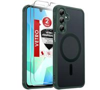 LeYi Cover Magnetica per Samsung Galaxy A16 5G con 2 Pezzi Vetro Temperato, Custodia per A 16 Traslucida Opaca Anti-Impronte Resistente ai Graffi Paraurti in TPU Antiurto Protettiva Case, Verde