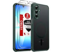 LeYi Cover Magnetica per Samsung Galaxy A17 5G con 2 Pezzi Vetro Temperato, Custodia per A 17 Traslucida Opaca Anti-Impronte Resistente ai Graffi Paraurti in TPU Antiurto Protettiva Case, Verde