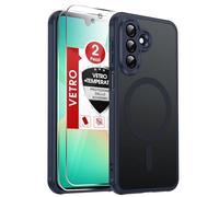 LeYi Cover Magnetica per Samsung Galaxy A27 5G con 2 Pezzi Vetro Temperato, Custodia per Samsung A 27 Traslucida Opaca Anti-Impronte Resistente Antigraffi TPU Bumper Antiurto Protettiva Case, Blu