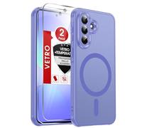 LeYi Cover Magnetica per Samsung Galaxy A37 5G con 2 Pezzi Vetro Temperato, Custodia per A 37 Traslucida Opaca Anti-Impronte Resistente ai Graffi Paraurti in TPU Antiurto Protettiva Case, Azzurro