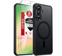 LeYi Cover Magnetica per Samsung Galaxy A56 5G con 2 Pezzi Vetro Temperato, Custodia per A 56 Traslucida Opaca Anti-Impronte Resistente ai Graffi Paraurti in TPU Antiurto Protettiva Case, Nero