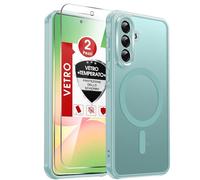 LeYi Cover Magnetica per Samsung Galaxy A56 5G con 2 Pezzi Vetro Temperato, Custodia per A 56 Traslucida Opaca Anti-Impronte Resistente ai Graffi Paraurti in TPU Antiurto Protettiva Case, Verde chiaro