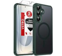 LeYi Cover Magnetica per Samsung Galaxy S25 5G con 2 Pezzi Vetro Temperato, Custodia per S 25 Traslucida Opaca Anti-Impronte Resistente ai Graffi Paraurti in TPU Antiurto Protettiva Case, Verde