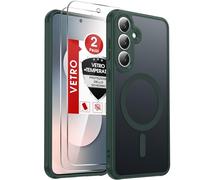 LeYi Cover Magnetica per Samsung Galaxy S25 FE con 2 Pezzi Vetro Temperato, Custodia per S25Fe Traslucida Opaca Anti-Impronte Resistente ai Graffi Paraurti in TPU Antiurto Protettiva Case, Verde