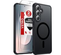 LeYi Cover Magnetica per Samsung Galaxy S25 FE con 2 Pezzi Vetro Temperato, Custodia per S25Fe Traslucida Opaca Anti-Impronte Resistente ai Graffi Paraurti in TPU Antiurto Protettiva Case, Nero