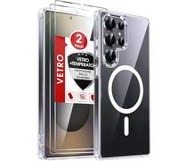 LeYi Cover Magnetica per Samsung Galaxy S25 Ultra 5G Trasparente Custodia con 2 Vetro Temperato, Protezione Fotocamera TPU Bumper Originale Antiurto Protettiva Case per Telefono Samsung S25Ultra