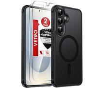 LeYi Cover Magnetica per Samsung S25 5G con 2 Pezzi Vetro Temperato, Custodia per Galaxy S 25 Traslucida Opaca Anti-Impronte Resistente ai Graffi Paraurti in TPU Antiurto Protettiva Case, Nero