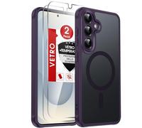 LeYi Cover Magnetica per Samsung S25 5G con 2 Pezzi Vetro Temperato, Custodia per Galaxy S25 Traslucida Opaca Anti-Impronte Resistente ai Graffi Paraurti in TPU Antiurto Protettiva Case, Viola