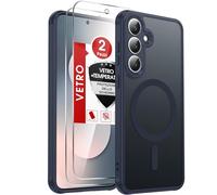 LeYi Cover Magnetica per Samsung S25 FE con 2 Pezzi Vetro Temperato, Custodia per Galaxy S25Fe Traslucida Opaca Anti-Impronte Resistente ai Graffi Paraurti in TPU Antiurto Protettiva Case， Blu