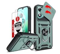 LeYi Cover per Honor 400 Lite 5G con 2 x Pellicola Vetro Temperato, Custodia per Honor 400Lite 5G con Protezione Fotocamera [Slideable] Armour TPU Bumper Anticorso 360° Anello Supporto Case, Verde