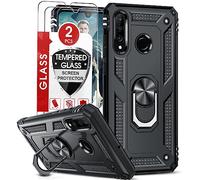LeYi Cover per Huawei P30 Lite/P30 Lite XL New Edition con 2 vetro temperato, anello di supporto militare doppio rinforzato difesa paraurti TPU silicone antiurto armatura custodia Huawei P30 Lite Nero