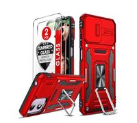 LeYi Cover per Motorola E14/G04/G24 con 2 x Pellicola Vetro Temperato, Custodia per Motorola Moto E14/G04/G24 con Protezione Fotocamera [Slidable] con Anello Supporto,Antiurto TPU Bumper Case, Rosso