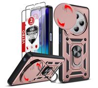 LeYi Cover per Redmi 14 C 4G con Vetro Temperato [2 Pack], Custodia per Xiaomi Redmi 14C con Protezione Fotocamera [Slidable] Anti-Graffio Militare 360° Anello Supporto TPU Bumper Antiurto Case, Rosa