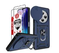 LeYi Cover per Redmi 14C 4G con Vetro Temperato [2 Pack], Custodia con Protezione Fotocamera [Slidable] Antiurto Militare 360° Anello Supporto TPU Bumper Anti-Graffio Case per Xiaomi Redmi 14 C, Blu