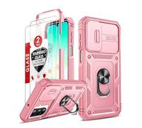 LeYi Cover per Samsung A 26 con 2 Pellicola Vetro Temperato,Custodia per Samsung Galaxy A26 con Protezione Fotocamera [Slidable] Antiurto Armor 260° Anello Supporto TPU Bumper Custodie, Rosa