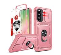 LeYi Cover per Samsung A 56 con 2 Pellicola Vetro Temperato,Custodia per Samsung Galaxy A56 con Protezione Fotocamera [Slidable] Antiurto Armor 560° Anello Supporto TPU Bumper Custodie, Rosa