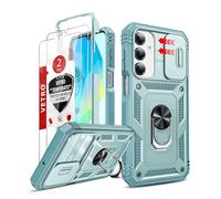 LeYi Cover per Samsung A16 5G/4G con 2 Pellicola Vetro Temperato,Custodia Samsung per Galaxy A 16 con Protezione Fotocamera [Slidable] Antiurto Armor 360° Anello Supporto TPU Bumper Custodie, Verde