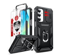 LeYi Cover per Samsung A16 5G/4G con Vetro Temperato [2 Pack],Custodia per Samsung Galaxy A 16 con Protezione Fotocamera [Slidable] Antiurto Grado Militare 360° Anello Supporto TPU Bumper Case, Nero