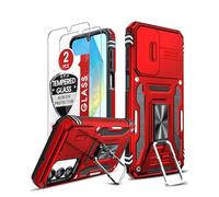 LeYi Cover per Samsung A17 5G con 2 x Pellicola Vetro Temperato, Custodia per Samsung Galaxy A 17 con Protezione Fotocamera [Slidable] con Anello Supporto,Antiurto TPU Bumper Case, Rosso