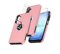 LeYi Cover per Samsung A17/A 17 con 2 Vetri Temperati - Custodia TPU+PC con Anello Girevole 360°, Protezione Militare Antiscivolo per Galaxy A17/A 17, Rosa
