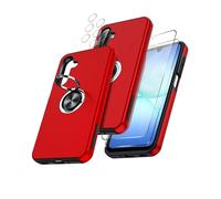 LeYi Cover per Samsung A17/A 17 con 2 Vetri Temperati - Custodia TPU+PC con Anello Girevole 360°, Protezione Militare Antiscivolo per Galaxy A17/A 17, Rosso