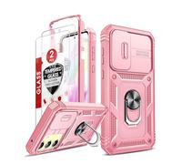LeYi Cover per Samsung A35 con 2 Pellicola Vetro Temperato,Custodia Samsung Galaxy A 35 con Protezione Fotocamera [Slidable] Antiurto Armor 360° Anello Supporto TPU Bumper Custodie, Rosa