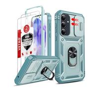 LeYi Cover per Samsung A55 5G con 2 Pellicola Vetro Temperato,Custodia Samsung Galaxy A 55 con Protezione Fotocamera [Slidable] Antiurto Armor 360° Anello Supporto TPU Bumper Custodie, Verde